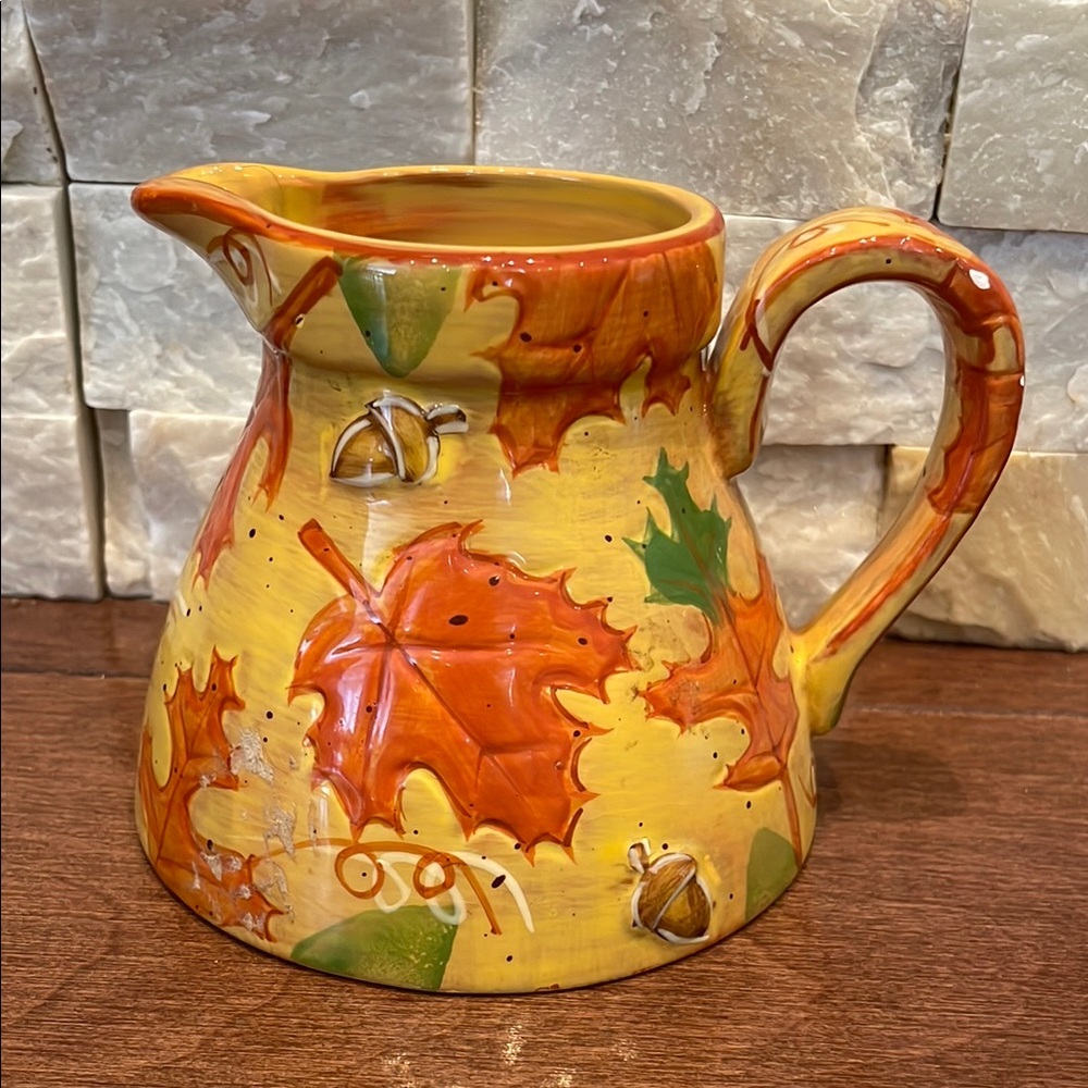 Autumn Leaves Small Ceramic Pitcher - Yellow and Orange